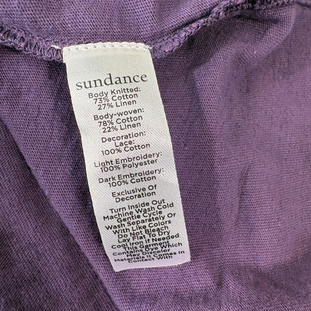Sundance Top Women S Purple Embroidered Flutter Sleeve Cotton Linen Boho Peasant - Picture 6 of 8